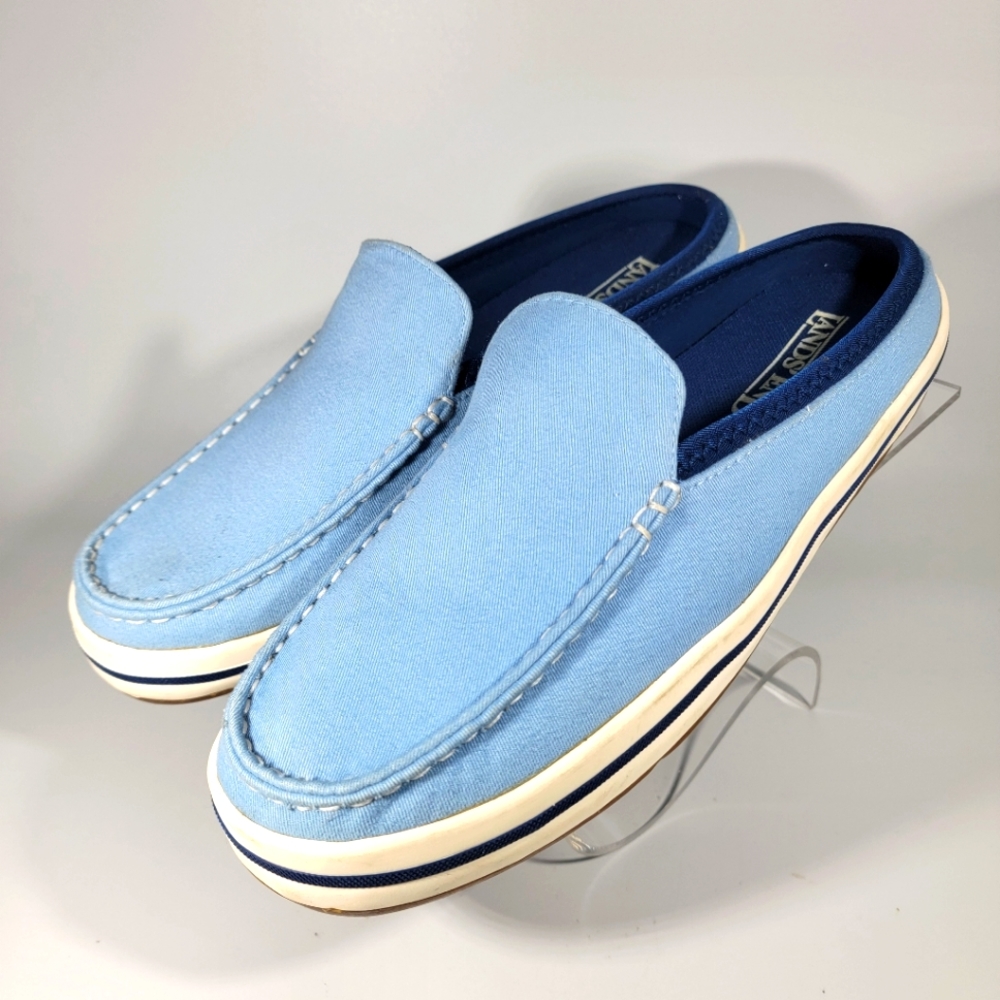 Lands End Womens Washed Blue Size 8 1/2 Slip On Shoes Boat Deck Casual Non Slip
